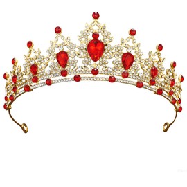 Tiaras for Women Princess Crowns for Women Crystal Headbands for Bridal Princess Birthday Party（Gold Red) (Gold Red B)