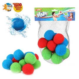Toi-Toys Wiederverwendbare Wasserbomben Splash - 12 Stück - Ø 5 cm Wasserbälle Set im Netztasche - Wasserspielzeug Kinder Wasserschlacht Pool Spielzeug, Schwimmbad, Meer, Strandspielzeug