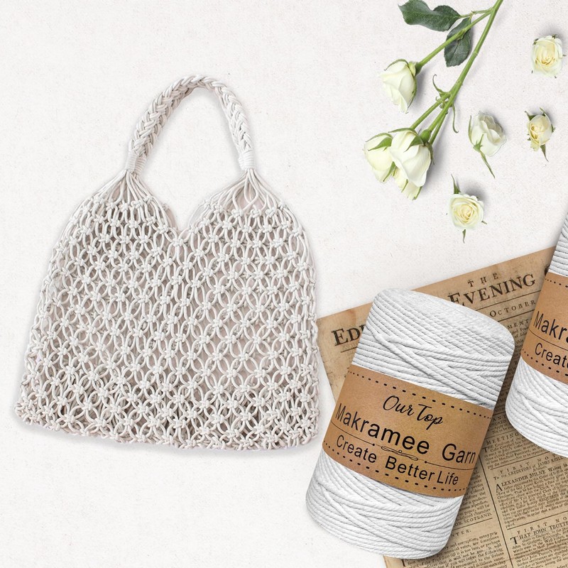 OurTop Premium Macrame Yarn, White, 3 mm x 300 m