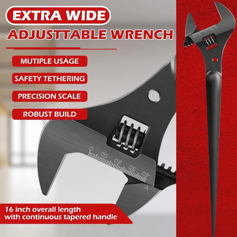 SAutoMarine 3239 16"Extra Wide Adjustable Spud Wrench,1-5/8" Jaw,CR-V Steel with