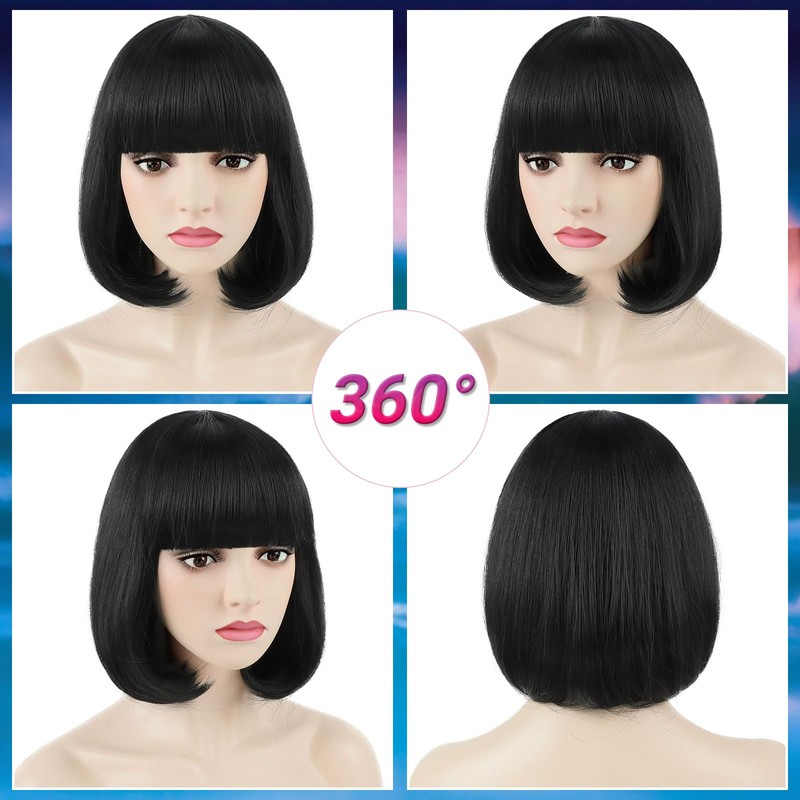 Tereshar Black Bob Wig with Bangs for Women Short Straight