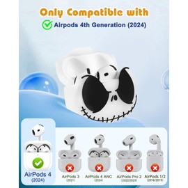 Boaretiu for Airpods 4 Case - 3D Glow in The Dark Cute Funny Smiley Skull Character Anime Scary Horror Cool Cover Design with Carabiner Keychain for Women Girls Girly Boy for Airpod 4 Case, Skeleton
