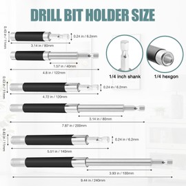Drill Bit Holder 3.1/4.7/5.5’’, Drill Bit Extension 4 Pcs, Magnetic Bit Holder 1/4’’ Hex, Drill Extension Bit Holder Carbon Steel with Telescopic Sleeve for Screwdriver Bit Nut Socket by XIOGZAXI