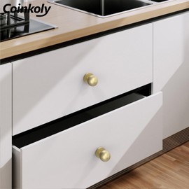 Coinkoly 12 Pack Brushed Gold Kitchen 1Inch(27mm) Cabinet Knobs Single Hole Dresser Knobs Cabinet Door Handles and Pulls Knobs for Cabinets and Drawers Kitchen Cabinet Hardware