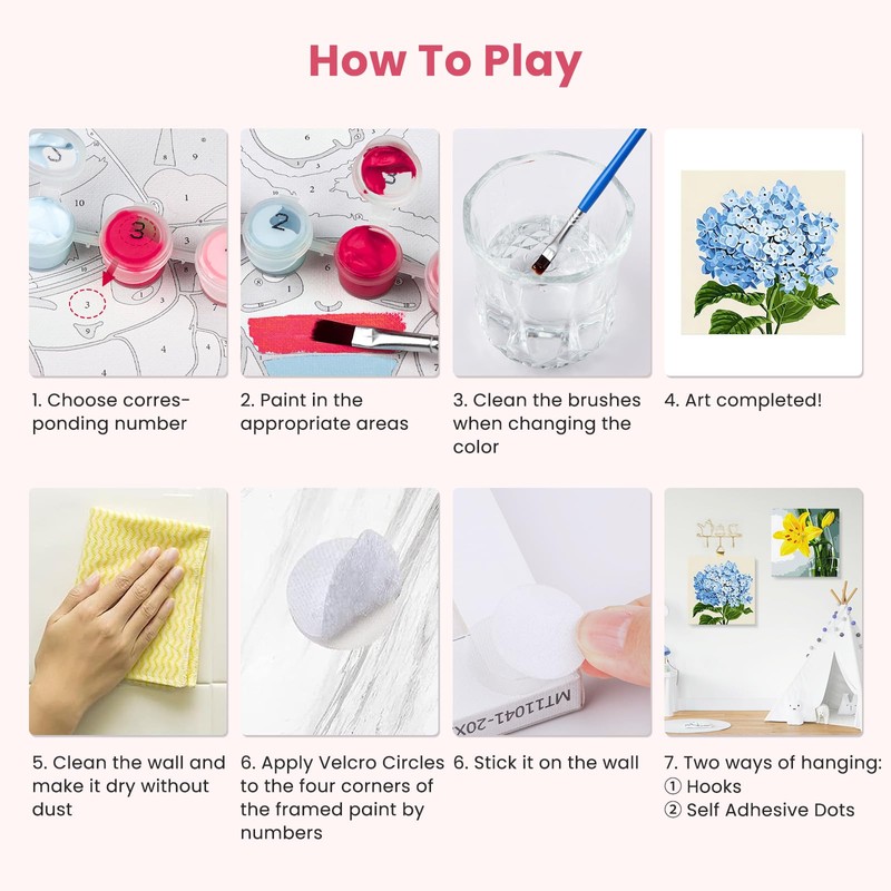 Qukle Framed Paint by Numbers Flowers, 4Pack Flowers Paint by