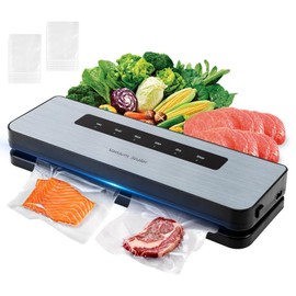 Ruiqas Food Sealer Vacuum Sealer Powerful 65KPa Suction Power Moist Dry Mode Automatic Food Sealer with 10 Bags for Compact Food Storage