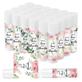 50 Pcs Wedding Lip Balm Bulk, Vintage Greenery Lip Balm Moisturizing and Nourishing Lip Care Guests Lip Care Gift for Wedding Bridal Shower Baby Shower Party Favors (Pink Flower)