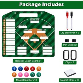 2024Newest Blue Baseball  Clipboard, Baseball Lineup Board for Dugout Softball,Dry Erase  Lineup Board with  Clips 30 Lineup Cards,2 Marker and 10 Player Number - Color: green