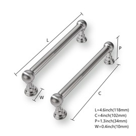 CABDM 4 Inch 2 Pack Solid Kitchen Cabinet Handles Heavy Duty Cabinet Pulls Drawer Pulls Cabinet Hardware Kitchen Handles for Cabinets Brushed Satin Nickel Cupboard Handles