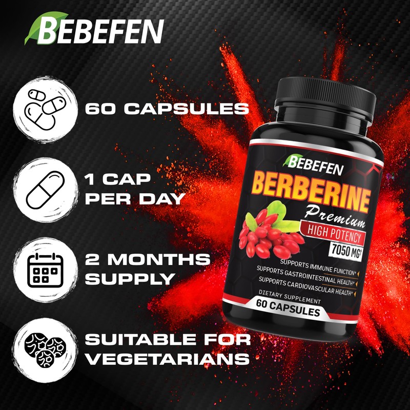 Berberine Extract Capsules - 7050mg Formula Pills with Black Pepper