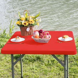 Nacuci Square Fitted Table Cover Elastic Tablecloth Stretch Spandex Table Top Cover Table Topper Cap for Dining Kitchen Home Party Red 34X34 Inch