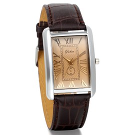JewelryWe Mens Unique Square Analog Quartz Business Casual Wrist Watch with Brown Leather Strap