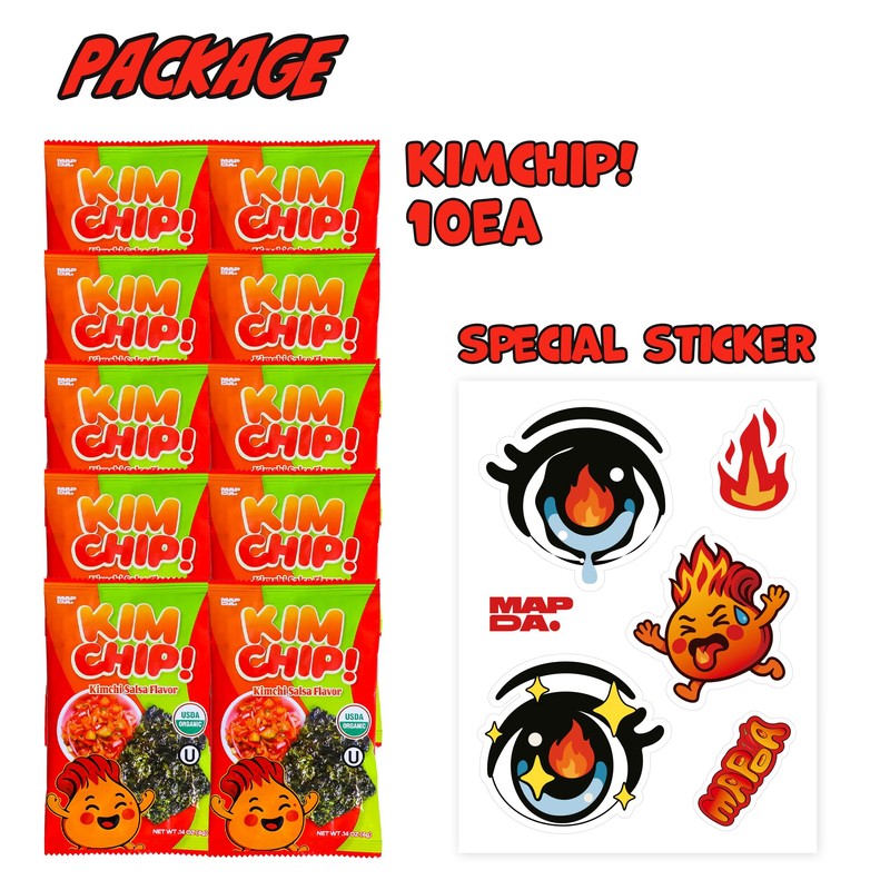 MAPDA KIMCHIP! Crispy Seaweed Snack (10 Packs) Spicy Kimchi Salsa
