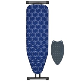 Deegureet Classic Ironing Board, Compact and Space Saver,Size 43 x 13 Ironing Board, Extra Wide Ironing Area with Extra Thick Heavy Duty Padded, Stable Structure,Easy to Fold Blue Geometry