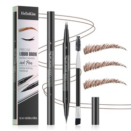Brow Pencil Dark Brown - Waterproof Eyebrow Pencil - Microblading Eyebrow pen 2-in-1 Dual-Ended with 2-Fork-Tip and Precise Brush-Tip - Create Long Lasting Natural Brows Brow Pencil
