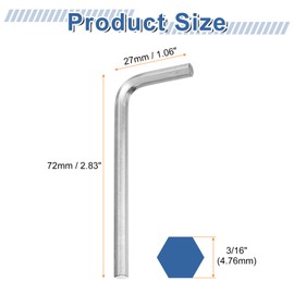 sourcing map 5pcs Hex Key Wrench 3/16" 45# Carbon Steel L-Shape Hexagon SAE Wrenches Repairing Tool for Home DIY Bike Motorcycle Repair, Silver Tone