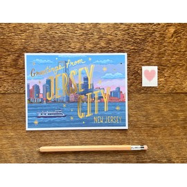 Noteworthy Jersey City Skyline, Greetings from Jersey City New Jersey Foil Postcard