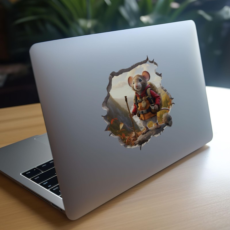 Autumn Hiker Mouse in Mouse Hole Decal - Mouse Hole