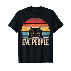 Ew People Retro Vintage Anti Social Cat Funny Introvert T-Shirt
