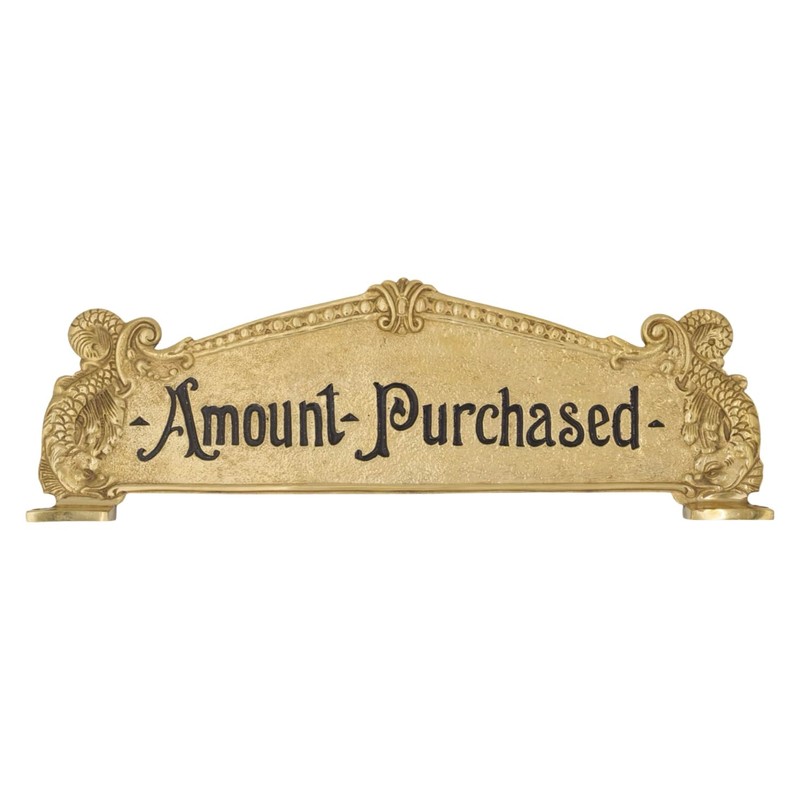 Amount Purchased Brass Cash Register Sign For Old Scroll Crank