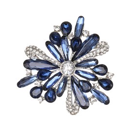 Clearine Stunning Multi Teardrop Round Austrian Crystal Rhinestone Cluster Brooch for Women Sapphire Colour Silver-Tone