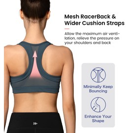 Yvette Zip Front Sports Bra High Impact Sports Bras for Women Plus Size Workout Fitness Bra, Haze Blue, XL