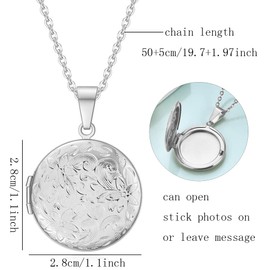 Liitata 2 Pcs Round Locket Necklace That Holds Pictures Flower Lockets Necklaces Stainless Steel Photo Memory Necklace Chain for Women Girls Birthday Gift Souvenir - Silver