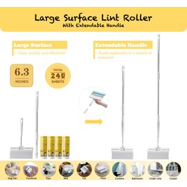 HapChron Large Surface Lint Roller with Extendable Long Handle Dust-Proof Cover 6.3'' Wider 240 Sheets, Long Handle Sticky Mop for Cleaning Furniture Carpet Floor Curtains and Pet Hair