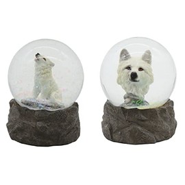 ICE ARMOR 4" H 2-Piece Snow Wolf Glitter Snow Globe Set Statue Decoration Figurine