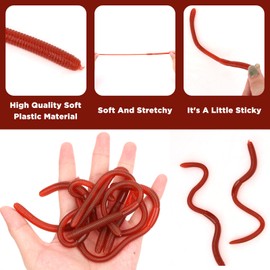 Earthworms Fidget Toys, Pack of 10 Worm Game, Realistic Toy Figures Made of Soft TPR Material for Children, Stress Relief, Red, 18 cm, Rubbery, Ideal as Sensory Toy for School, Office or Travel