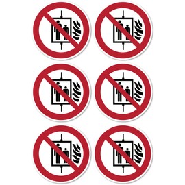 Do not use lift in case of fire, prohibition sign: P020 - DIN EN ISO 7010 / ASR A1.3 - sticker: diameter 5 cm, pack of 6