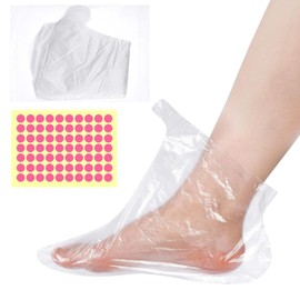 Mersenty 200 Pcs Disposable Foot Covers For Wax Therapy Plastic Waterproof Foot Mask Socks With Adhesive Stickers Home Pedicure Supplies Leak-Proof