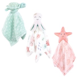 Hudson Baby Unisex Baby Animal Face Security Blanket, Pastel Sea 3-Pack, One Size