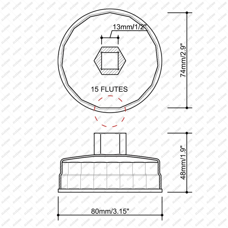 73-74mm 15 Flutes Oil Filter Cap Wrench Removal Tool Socket