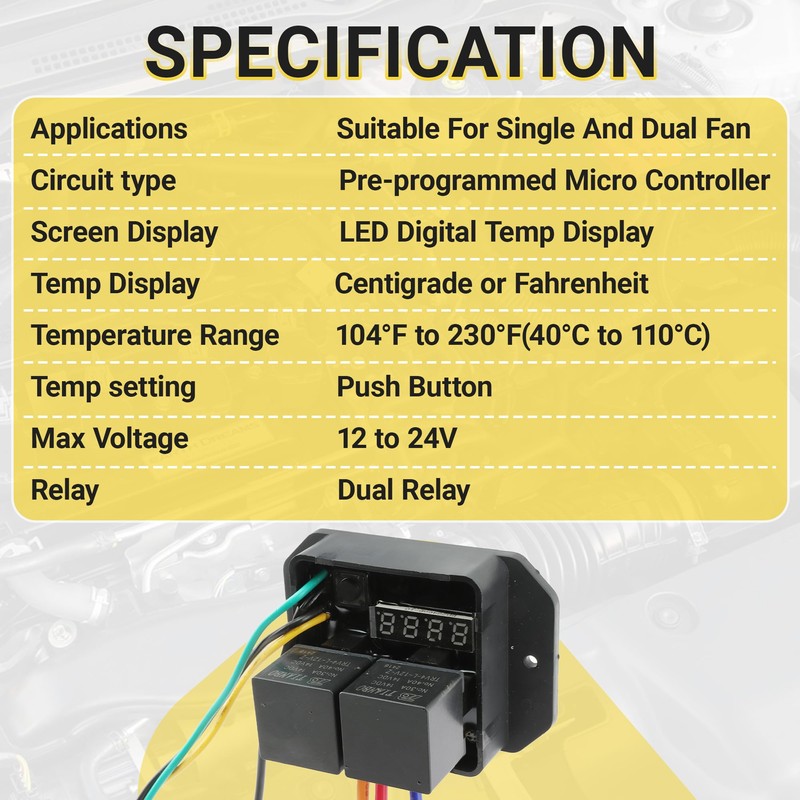Digital Radiator Fans Controller, Adjustable Temperature Range, 12V and 24V