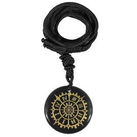 KYEYGWO Engraved Obsidian Chains with Adjustable Rope, Round Stone Pendant, Healing Stone, Talisman Necklaces, Amulet, Blessing, Jewellery for Men and Women, Obsidian Obsidian Nylon rope, Obsidian