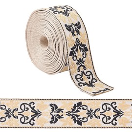 GORGECRAFT 5 Yards Jacquard Ribbon Trim 5cm Black Yellow Floral Boho Ethnic Embroidery Woven Trim Fringe Jacquard Webbing for Bag Straps Clothing Curtain Sewing Crafts Gift Wrapping Home Decor