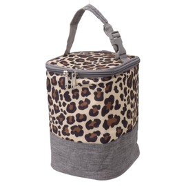 Thermal Baby Bottle Bag, Easy Cleaning Breastmilk Warmer Cooler Carrier Bag Side Pocket Design 3L with Handle for Travel (Leopard Print)
