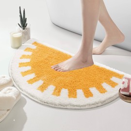 TRUEDAYS Bathroom Rugs Sun Bath Mat, Half Circle Cute Sunrise Bath Mat Soft and Fluffy, Water Absorbent Bath Rug Machine Washable Bath Mat Bathroom Mat