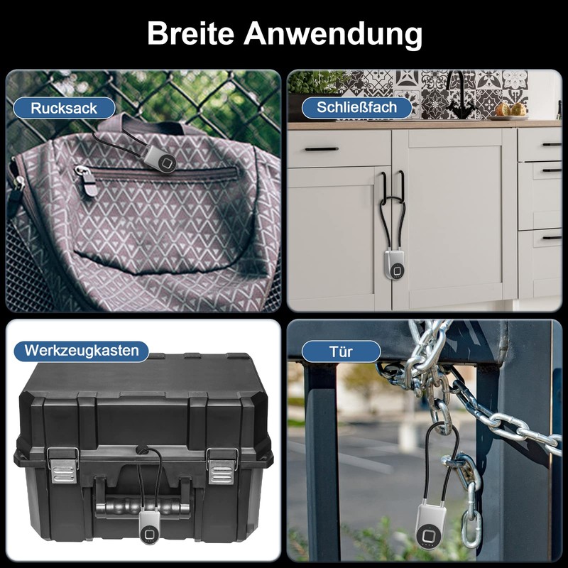 Anweller Fingerprint Cable Lock, Padlock with 38 cm Steel Cable,