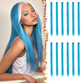 BARSDAR- 【Extensiones de cabello de colores】Juego de 12 extensiones de cabello con clip de color azul claro. Cada pieza tiene un pequeño clip en el extremo que hace que sea muy fácil y resistente de u