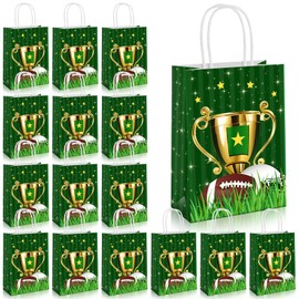 Bgtecho 24 Pcs Football Gift Bags, Football Goodie Bag with Handles, Sports Themed Party Bag, Football Print Paper Treat Bags for Birthday Sports Party Decoration(Style 2)