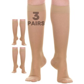(3 Pairs) Petite Plus Size Sheer Compression Socks for Women 20-30mmHg - Womens Graduated Knee Highs Support Stockings for Circulation, Swelling, Varicose Veins - Beige, 2X-Large - A406