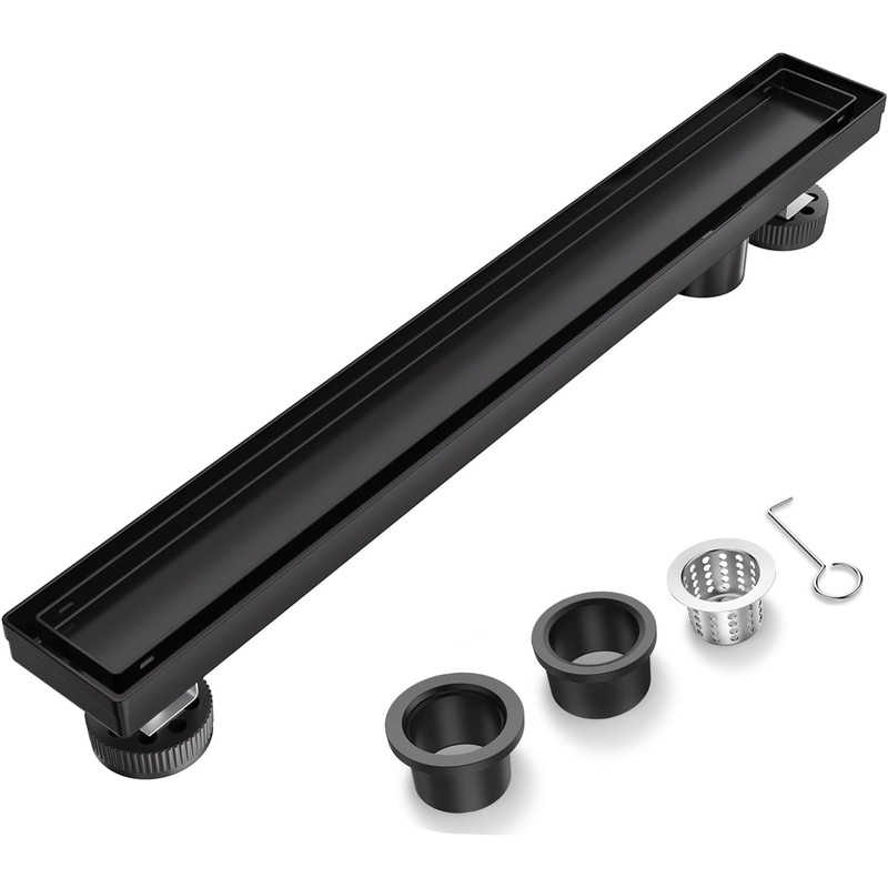 Bmvlffs 32 Inch Offset Linear Shower Drain Matte Black，2-in-1 Flat