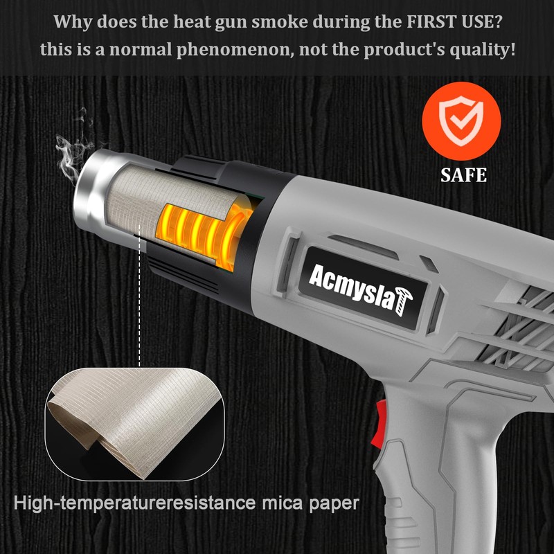 Heat Gun, Variable Temperature Settings 572℉~932℉ (300℃-500℃), Heat Hot Air
