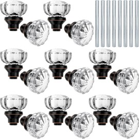 Amylove 8 Set Crystal Door Knobs Mortise Style Fluted Glass Door Knobs Antique with Spindle Antique Doorknobs for Interior Doors (Bronze)