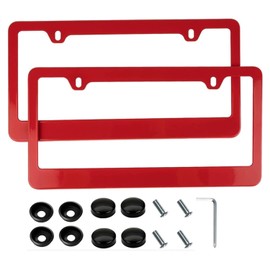Fashion US Universal Matte Red License Plate Frames,Premium Stainless Steel License Plate Holder,Weather Proof License Plate Cover for Women(2 Frames,Matte Red)