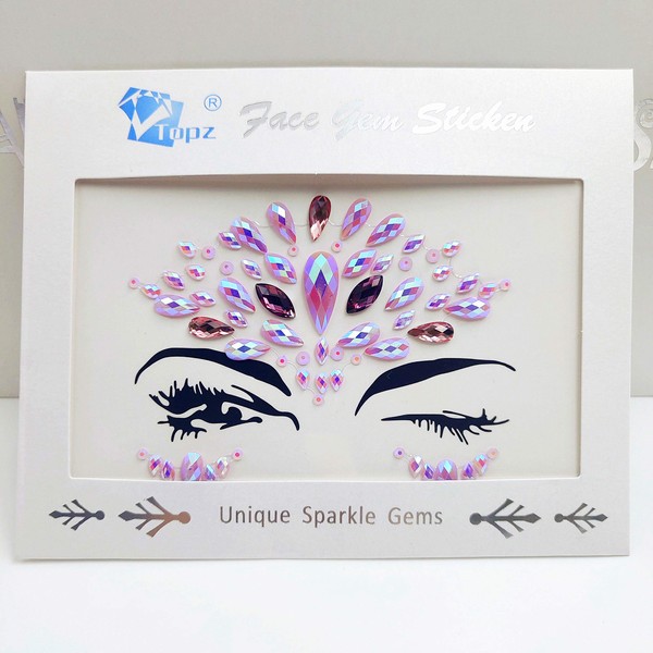 face Jewels Festival Stick on forhead Women Mermaid Blue face gems Glitter Rhinestone Face Jewels Eyes face Body Temporary Tattoos for EDM Music Festival (neon pink-s056)