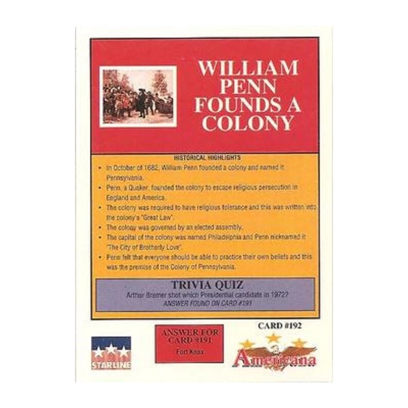 WILLIAM PENN FOUNDS A COLONY #192 -- 1992 Americana Historical