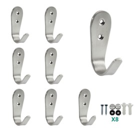 Ulifestar Stainless Steel Coat Hooks, Heavy Duty Metal Hooks for Hanging Towels Keys Hats,Kitchen Bathroom Wall Mounted Hanger Hooks Indoor and Outdoor Hooks with Installation Screws 8 Pack